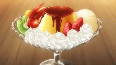 Restrant to Another World ep 5 Anime Pudding, Purin Recipe, Cake Anime, Japanese Food Illustration, Anime Bento, Food Anime, Fruit Cream, Food Sketch, Food Wars