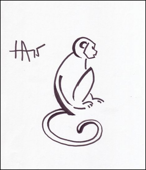 Sitting monkey. Monkey design for the annual T-shirt project at my Tai Chi organization. Ink on paper. Kingston Tattoo, Monkey Tattoo, Monkey Drawing, Monkey Logo, Monkey Tattoos, Tattoo Posters, Drawing Minimalist, Body Map, Monkey Design