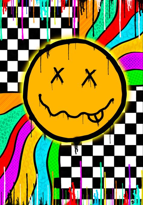 done digitally High Smiley Face, Trippy Smiley Painting, Smiley Drawings, Trippy Phone Wallpaper, Trippy Logo, Happy Face Icon, Smiley Face Art, Trippy Drawing Ideas Easy, Trippy Smiley Face