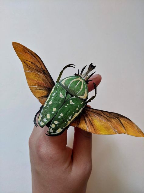 The Wandering Beetle — Kerilynn Wilson illustration Paper Insects, Beautiful Sculptures, Bug Crafts, Taxidermy Art, Bug Art, Paper Sculptures, Paper Birds, Paper Butterflies, Beautiful Bugs