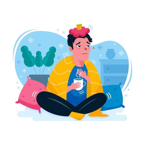 Sick Illustration, Sick Person, Cartoon Illustration, Graphic Resources, Vector Free, Tea, Disney Characters, Fictional Characters