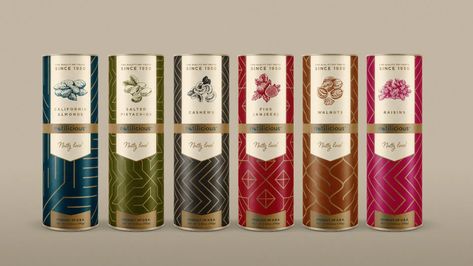 The Packaging For Nutilicious is an Elegant Take on a Classic Snack | Dieline Incense Packaging, Jewel Tone Color Palette, Chocolate Packaging Design, Tea Packaging Design, Fruit Packaging, Elegant Branding, Jewel Tone Colors, Golden Milk, Creative Package