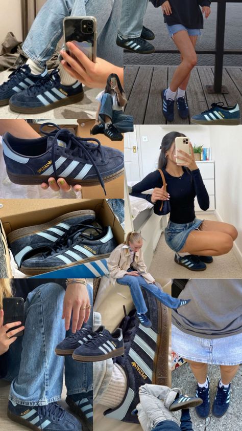 Adidas Spezial Blue, Adidas Samba Outfit, Shoes Wallpaper, Classy Outfits For Women, Preppy Shoes, Pretty Shoes Sneakers, Shoes Outfit Fashion, Adidas Spezial, Cute Nike Shoes