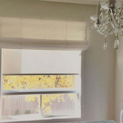 Love the look of a roman shade but need extra coverage from the sun?  You can double up your shades as we did here with a roller shade tucked in behind the roman shade offering that extra bit of protection.   @budgetblindsoakville #romanshades #rollershades #customwindowtreatments Double Roman Shades, Double Roman Blinds, Double Blinds For Windows, Sheer Roller Shades, Interior Window Shutters, Double Blinds, Interior Window, Budget Blinds, Custom Window Coverings