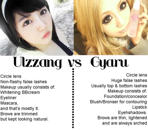 Gyaru vs Ulzzang Japanese Gyaru, False Lashes Makeup, Makeup Ulzzang, Gyaru Style, Gyaru Makeup, Korean Makeup Tutorials, Kei Visual, Ulzzang Makeup, Japanese Makeup