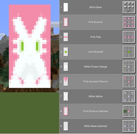 Unicorn Banner Minecraft, Cute Pink Minecraft Banners, Pink Banner Ideas Minecraft, Rabbit Banner Minecraft, Minecraft Flag Design Cute, Strawberry Banner Minecraft, Hello Kitty Minecraft Banner, Aesthetic Minecraft Banners, Bunny Banner Minecraft