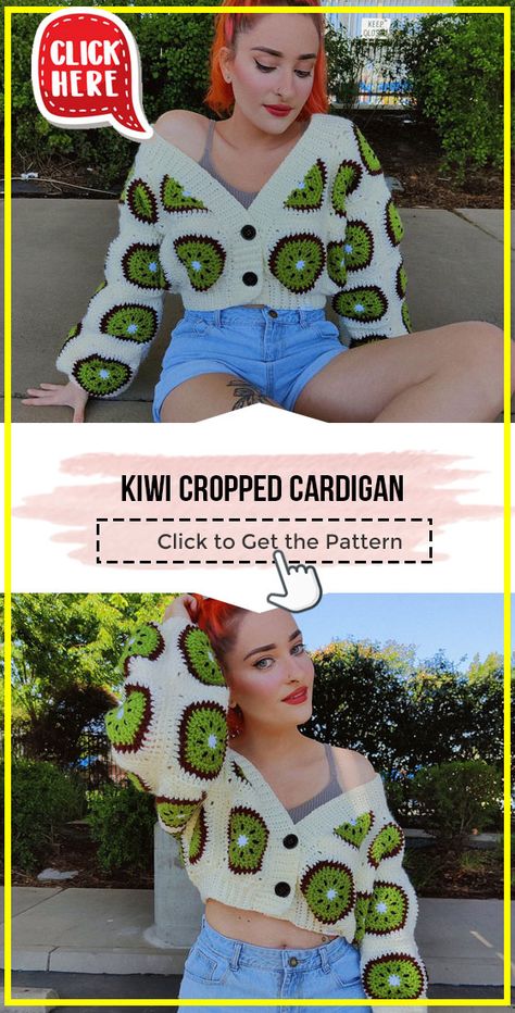 crochet Kiwi Cropped Cardigan easy pattern - Easy Crochet Cardigan Pattern for Beginners. Click to Try the Pattern #Cardigan #crochetpattern #crochet via @shareapattern.com Cute Sweater Crochet Pattern, Size Inclusive Crochet Patterns, Kiwi Crochet Pattern, Crochet Crop Cardigan Pattern Free, Free Crochet Patterns Cardigan, Cute Crochet Sweater Patterns, Knitting Easy Patterns, How To Crochet A Cardigan, Free Crochet Clothes Patterns