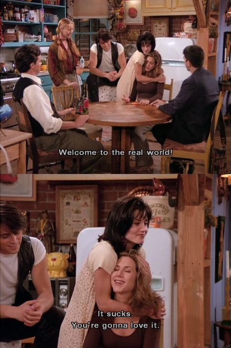 // Welcome To The Real World, Friends Season 1, Friends Scenes, Friends Tv Show Quotes, Savings Accounts, Friends Episodes, Movies Quotes Scene, Friends Moments, World Quotes