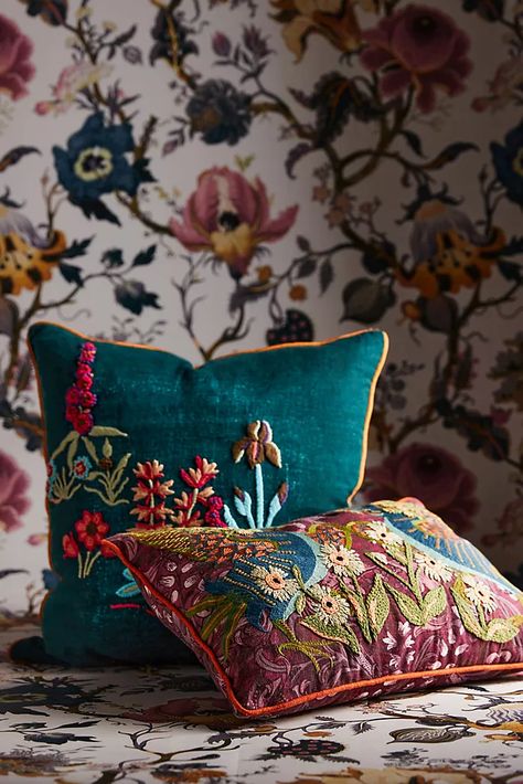 Bedding - Bohemian & Unique Bedding | Anthropologie Gucci Home, Anthropologie Bedding, High End Design, House Of Hackney, Maximalist Style, Anthropologie Home, Unique Beds, Silk Cushions, Pillow Texture