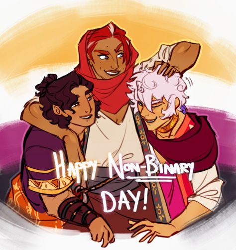 Nonbinary Comics, Nonbinary Character Art, Character Art Nonbinary, Nonbinary Character Design, The Arcana Asra Official Art, Polyamorous Character Art, Julian And Asra Arcana, Arcana Characters, Asra Alnazar