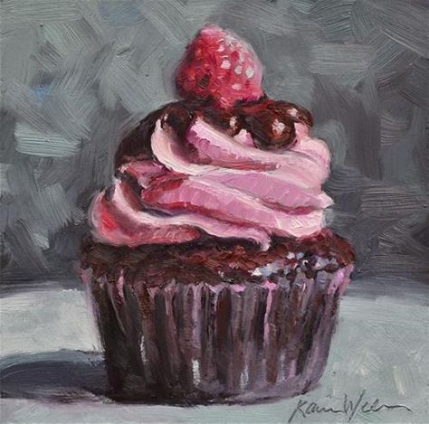 Cupcake Painting, Food Art Painting, Cupcake Art, Food Painting, Gouache Art, Painted Cakes, Daily Painting, Big Art, Work Inspiration