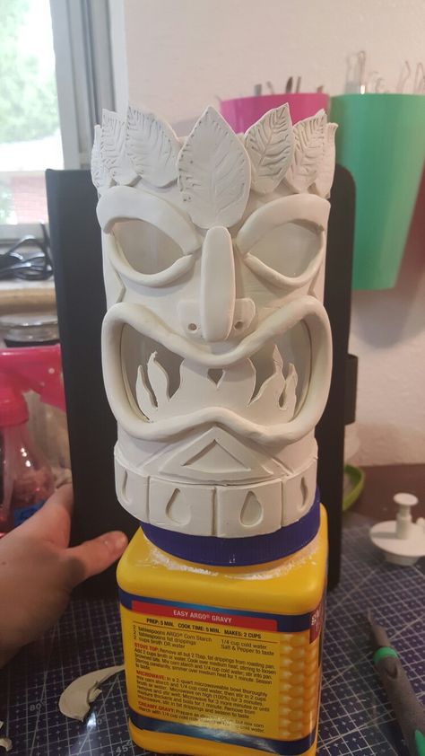 Tiki candle holder #handmade #art #artwork #customorders Tiki Pottery, Mascaras Tiki, Tiki Sculpture, Tiki Artwork, Tiki Ceramics, Clay Tiki Sculpture, Hawaiian Tiki Mask, Tiki Ceramic Project, Tiki Masks