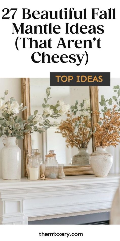 Get inspired by these cozy fall mantle decor ideas to spruce up your space for the autumn season. From simple DIY projects to elegant and festive arrangements, elevate your fall mantel decorations effortlessly. Embrace the warm tones of fall with pumpkins, leaves, candles, and more. Whether you prefer a rustic farmhouse look or a modern chic style, there's something for every taste in these fall mantle decor inspirations. Elegant Fall Fireplace Mantle Decor, Hearth Fall Decorating Ideas, How To Style Mantle, Simple Fall Mantel Decor, Autumn Mantle Decorating Ideas, Decorating A Mantle Ideas, Simple Mantle Decor With Tv, Fall 2024 Decor, Candle Sticks On Mantle