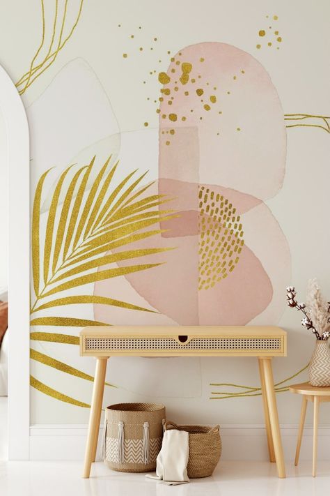 Fake Wallpaper, Wallpaper Diy, Tropical Boho, Palm Wallpaper, Vibes Wallpaper, Diy Wallpaper, Rose Gold Pink, Wallpaper Designs, Tropical Vibes