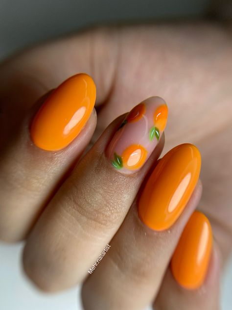 Tangerine Nails Design, Orange Blossom Nails, Orange Fruit Nails, Strawberry Shortcake Character, Fruit Nails, Strawberry Shortcake Characters, Almond Acrylic Nails, Birthday Stuff, Orange Fruit