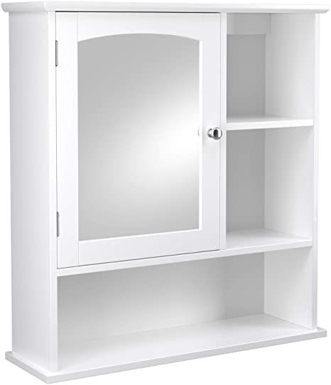 AmazonSmile: VASAGLE Mirror Cabinet, Bathroom Wall Storage Cabinet, Medicine Cabinet with Adjustable Shelf and 3 Open Compartments, 23.6 x 7.0 x 25.2 Inches, Wooden, White UBBC23WT: Kitchen & Dining Simple White Bathroom, Bathroom Wall Storage Cabinets, Mirror Cabinet Bathroom, Wall Storage Cabinet, Bathroom Wall Storage, Wall Storage Cabinets, Mounted Cabinet, Lighted Medicine Cabinet, Spa Rooms