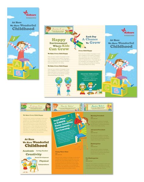 Child Development School Tri Fold Brochure Template http://www.dlayouts.com/template/299/child-development-school-tri-fold-brochure-template Kids Brochures, Tri Fold Brochure Template, School Advertising, Book Portfolio, School Brochure, Logos Retro, Workbook Design, Trifold Brochure Design, Wedding Brochure