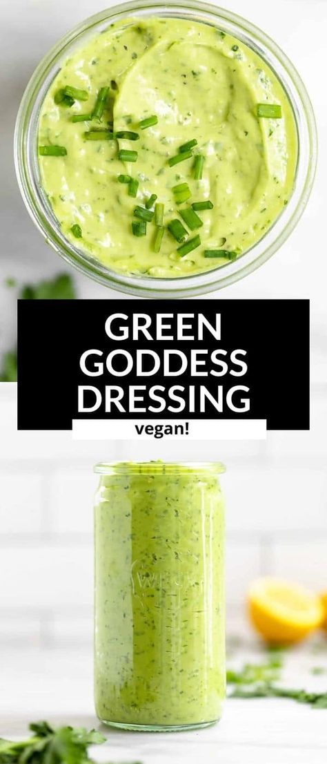 Vegan Green Goddess Dressing, Green Goddess Dressing Recipe, Vegan Green Goddess, Plant Based Dressing, Goddess Dressing Recipe, Green Goddess Salad Dressing, Green Goddess Salad, Goddess Salad, Vegan Salad Dressing