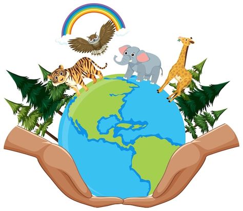 Free vector wild animals around the worl... | Free Vector #Freepik #freevector #cartoon-drawing #cartoon-svg #animal-drawings #animal-background Animals Around The World, Animal Background, Earth Drawings, Graphic Design Photo, Cartoon Svg, Pet Day, Drawing Cartoon, Endangered Animals, Copyright Free