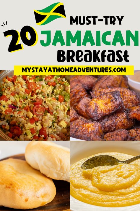 Boiled Green Bananas, Cassava Pone, Ackee And Saltfish, Jamaican Breakfast, Healthy Breakfast Dishes, Johnny Cakes, Breakfast Sides Dishes, Jamaica Food, Fried Plantains