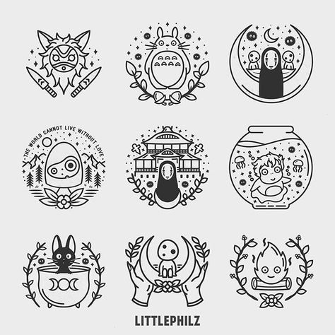 cool studio ghibli designs that would make good tattoos, by @littlephilz on twitter Acab Tattoo, Tatuaje Studio Ghibli, Ghibli Tattoos, Studio Ghibli Tattoo, Piercings Ideas, Ghibli Tattoo, Disney Silhouette, Circuit Ideas, Studio Ghibli Art