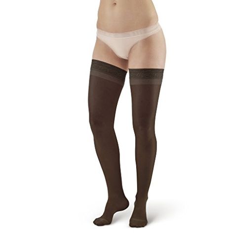 Ames Walker Women's AW Style 8 Sheer Support Closed Toe Compression Thigh High Stockings w/ Lace Band - 20-30 mmHg Black X-Large 8-XL-BLACK Nylon/Spandex Thigh High Compression Socks, Compression Pantyhose, Knee High Stockings, Compression Stockings, Lace Bands, Sheer Lace Top, Top Band, Thigh High Socks, Thigh High Stockings