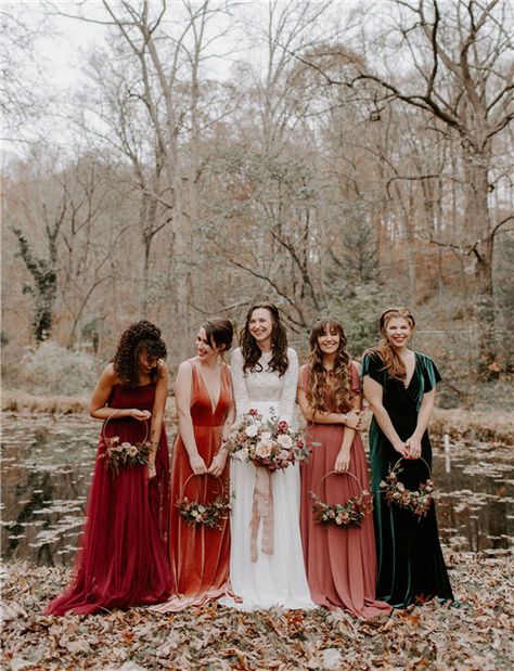 Mismatched Bridesmaid Dresses Fall, Bridesmaid Dresses Fall, Alternative Bridesmaid, Glamping Weddings, Redwood Wedding, Fall Bridesmaids, Bridesmaid Inspiration, Mismatched Bridesmaids, Malibu Wedding