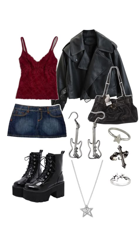 Downtown Rockstar Aesthetic, Soft Rock Concert Outfit, Rock Stars Girlfriend Outfits, Pixies Concert Outfit, Rock Star Gf Outfits, Rockstar Girl Outfit, Rock Outfits For Women Concert, Rockstars Girlfriend Outfits, Pierce The Veil Concert Outfit