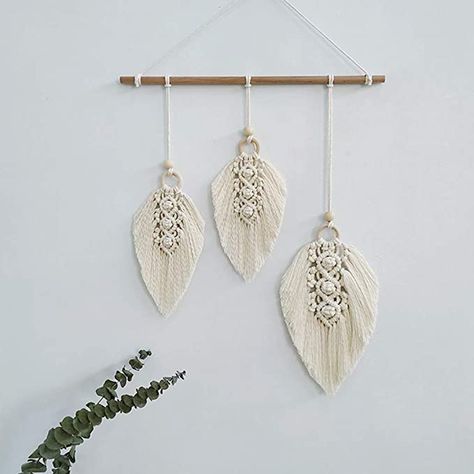 Amazon.com: Clife Macrame Wall Hanging Feather Boho Chic Woven Leaf Tassels Decoration Cotton Ornaments - Bohemian Apartment Decorations - Living Room Bedroom Decor(Ivory Leaf): Home & Kitchen Macrame Boho Decor, Macrame Feather Wall Hanging, Woven Wall Decor, Macrame Feathers, Boho Chique, Feather Wall Hanging, Macrame Tapestry, Macrame Wall Decor, Handmade Yarn