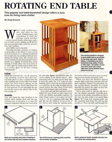 Rotating Bookshelf, Bookcase Plans, Diy Furniture Ideas Easy, Revolving Bookcase, Bookshelf Plans, End Tables Diy, Diy Furniture Ideas, Tables Kitchen, Diy Patio Furniture Cheap