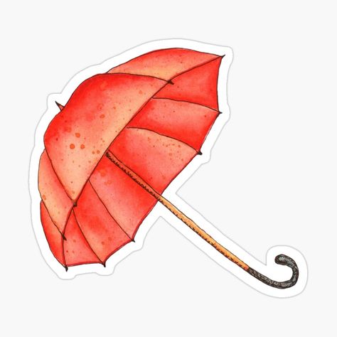 Umbrella Sticker, Transparent Umbrella Aesthetic, Red Umbrella Painting, Red Beach Umbrella, Cake Topper Printable, Red Umbrella, Romantic Mood, Watercolor Stickers, Decorate Notebook