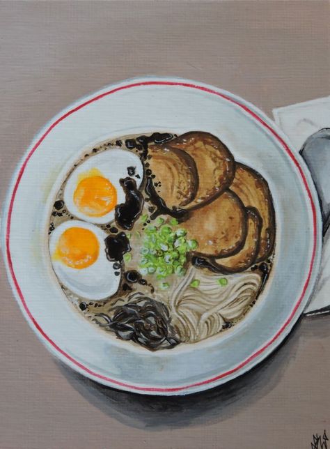 Original acrylic painting of Tonkatsu Ramen by Sara Whalley 2022 *SOLD Tonkatsu Ramen, Ramen Art, Ramen, Acrylic Painting, Canvas Painting, Canvas, Art