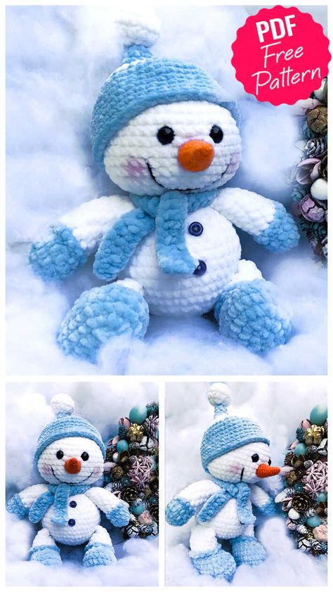 Crochet Plush Snowman Amigurumi PDF Free Pattern - Amigurumi Crocheted Snowman, Snowman Amigurumi, Holiday Crochet Patterns, Crochet Christmas Ornaments Free, Christmas Crochet Patterns Free, Crochet Toys Free, Crochet Christmas Gifts, Crochet Snowman, Crochet Xmas