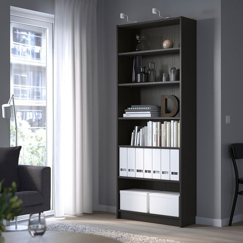 BILLY black-brown, Bookcase, 80x28x202 cm - IKEA Billy Black, Brown Bookcase, Ikea Bookcase, Bookcase With Glass Doors, Ikea Billy Bookcase, Ikea Billy, Billy Bookcase, Desk And Chair Set, Glass Cabinet Doors