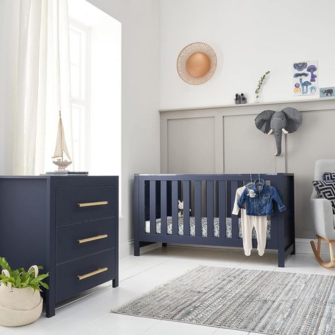 Tutti Bambini Tivoli 2-Piece Room Set | 3-In-1 Convertible Cot Bed & Chest Changer | 140x70 cm Mattress Size, Brushed Metallic Knobs, Engineered Wood | Navy #NurseryDecor #BabyRoom #NurseryIdeas #BabyFurniture #BabyNursery #NurseryInspiration #NurseryDesign #GenderNeutralNursery #CribBedding #NurseryThemes #BabyRoomDecor #NurseryOrganization #NurseryArt #NurseryWallDecor #NurseryRug #NurseryStorage #NurseryShelves #NurseryChair #NurseryAccessories #NurseryDIY Nursery Dark Blue, Dark Blue Furniture, Next To Me Crib, Underbed Storage Drawers, Cot Bed Mattress, Baby Cot Bedding, Junior Bed, Nursery Style, Statement Furniture