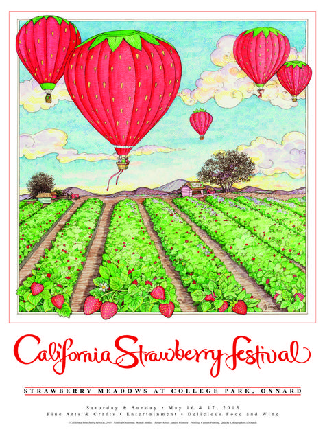 Famed needlepoint illustrator Sandra Gilmore’s high-flying original strawberry design on the 2015 Official California Strawberry Festival Poster California Collage, Strawberry Poster, Veranda Cafe, Strawberry Pictures, Strawberry Decor, Strawberry Festival, Dorm Bathroom, Strawberry Art, Are We There Yet