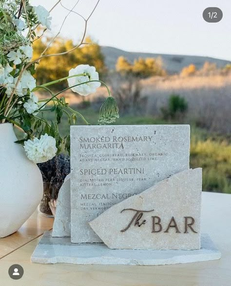 Concrete Wedding, Bar Signage, Wedding Stone, Menu Wedding, Bar Menu Wedding, Marble Wedding, Future Wedding Plans, Mobile Bar, Bar Menu