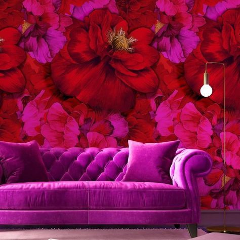 Maximalist Design, Large Scale Wallpaper, Large Scale Floral, Cushion Headboard, Wall Trim, Selling Design, Wallpaper Collection, Tickled Pink, Wallpaper Online