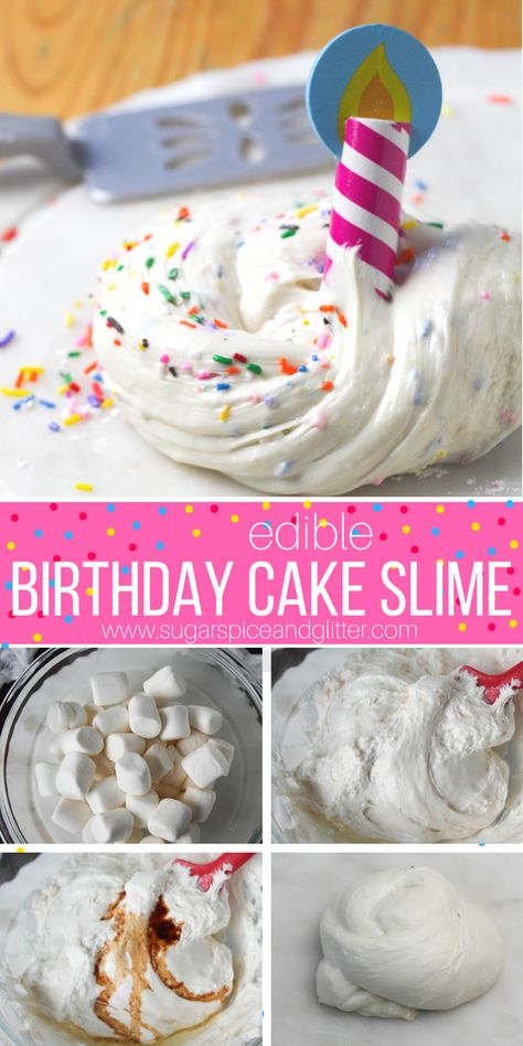 Edible Birthday Cake Slime (with Video) ⋆ Sugar, Spice and Glitter Homemade Edible Slime, Slime Recipe Kids, Chocolate Slime, Edible Slime Recipe, Slime Birthday, Edible Slime, Vanilla Birthday Cake, Diy Edible, Diy Slime Recipe