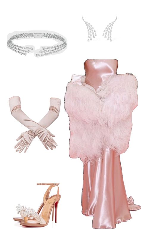 Pink Great Gatsby Dress, Dress And Gloves Classy, Pink Vampire Outfit, Met Gala Inspired Outfits, Old Hollywood Outfit Ideas, Vampire Aesthetic Fashion, Met Gala Dresses Ideas, Met Gala Outfits Ideas, Old Hollywood Glam Dresses