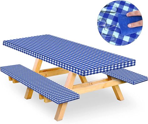 PERFECT FOR CAMPING OR BACKYARD BBQ'S Camping Rv Ideas, Picnic Table Cover, Picnic Table Covers, Bbq Camping, Bench Seat Covers, Blue Patio, Bench Covers, Camping Rv, Camping Table