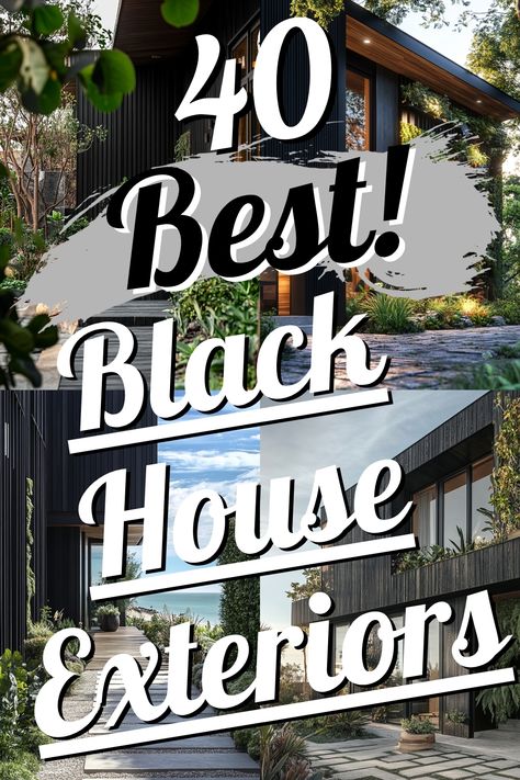 ♥ Are you dreaming of a bold and modern exterior for your house? Check out this stunning black house exterior with white and wood accents. Perfect for those who love sleek and contemporary design. Explore black house exterior ideas now! 🖤🏡 #blackhouse #modern #exteriordesign #blackandwhite #dreamhome Luxury Curb Appeal, Cinder Block House Exterior, Dark Painted Brick Exterior, All Black House Interiors, Black Exterior House Colors, Exterior With Wood Accents, Black House Exterior Design, Black House Interior Design, Modern Black House Exterior