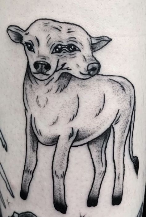 Weird Tattoos Creepy, Conjoined Animal Tattoo, Spooky Nature Tattoo, Creepy Animal Tattoos, 2 Headed Animals Tattoo, Weird Animal Tattoos, Two Headed Tattoo, Creepy Cute Tattoo Ideas, Goth Tattoo Ideas Creepy Cute