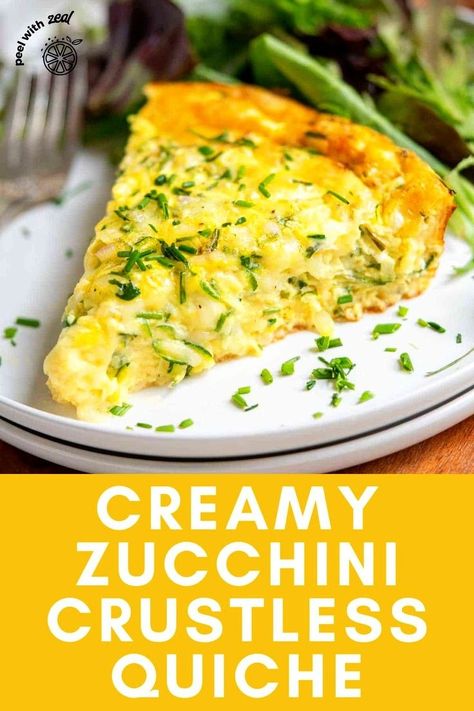 Indulge in the richness of this zucchini crustless quiche, featuring chives and cheese. The absence of a crust streamlines preparation, making it a naturally gluten-free and low-carb option. This quiche boasts a delightful creaminess, offering a delicious and versatile addition to any meal. Zuccinni Recipe, Meal Prep Gluten Free, Zucchini Quiche Recipes, Quiche Recipes Crustless, Crustless Quiche Recipe, Dinner Gluten Free, Mini Quiche Recipes, Creamy Zucchini, Zucchini Quiche