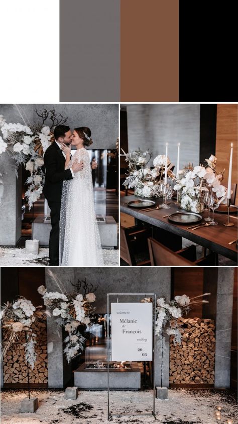 Color Scheme For Winter Wedding, Silver Wedding Colors Palette, Slate Grey Wedding Color Palettes, Winter Wedding Colors Black, Formal Wedding Colors Schemes, December Wedding Colors 2023, Silver Wedding Color Palette, 2024 Winter Wedding Trends, Wedding Schemes Colour Palettes