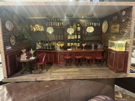 Dollhouse Bar, Miniature Cafe, Miniature Bar, Diy Bar, Closet Shelves, Irish Pub, Made From Scratch, Diy Dollhouse, Diy Doll