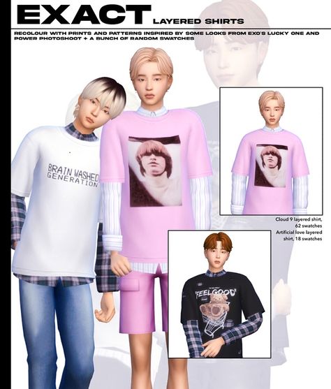 EXACT Layered Shirts | 2AM Entertainment on Patreon Koala Shirt, Exo Lucky One, Panda Shirt, Free Sims 4, Sims 4 Characters, Layered Shirts, Sims 4 Cc Finds, Sims 4 Clothing, Maxis Match