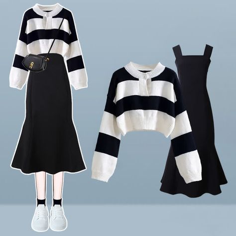 Colorblock Sweater, Platform Mary Janes, Summer Dress Outfits, Elegant Chic, Color Block Sweater, Harajuku Fashion, Korean Outfits, Kawaii Fashion, Stripes Design