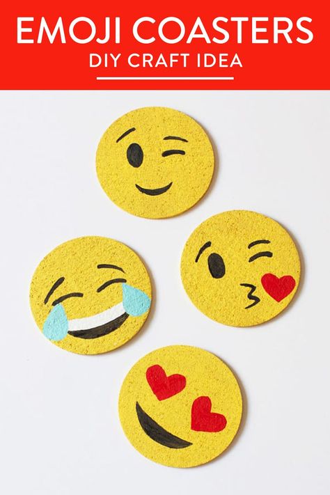 Coffee Coasters Diy, Simple Coaster Painting, Diy Emoji Crafts, Coasters Design Ideas, Emoji Crafts For Kids, Coaster Painting Ideas Easy, Coaster Art Ideas, How To Make Coasters Diy, Coasters Painting Ideas