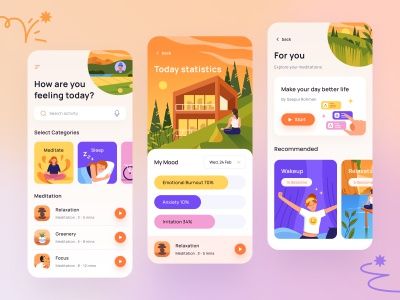 Sdg 5, Health App Design, Ui Design Ideas, App Illustration, Mobile Design Inspiration, App Design Layout, Meditation App, Ui Ux Inspiration, Mobile App Design Inspiration